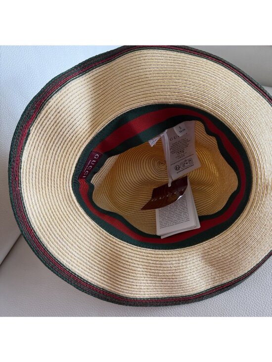 NWT GUCCI Raffia Hat Beige Web Soft Sz S 100% Authentic main image 8